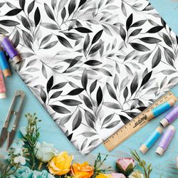 Ткань Барби серые листочки на белом