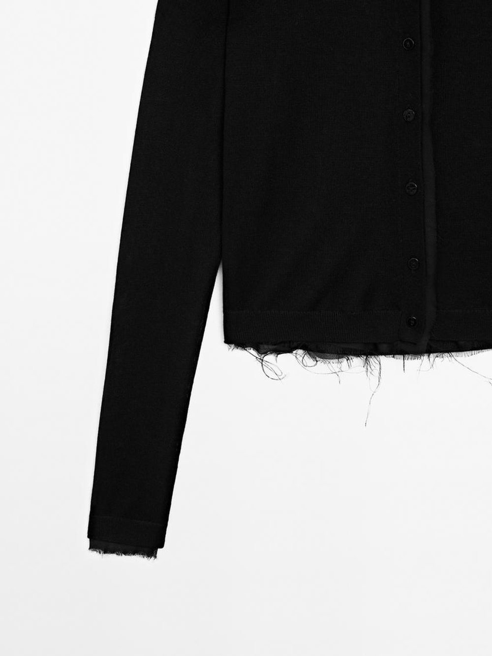 Massimo Dutti Легкий кардиган с эффектом потертости, черный