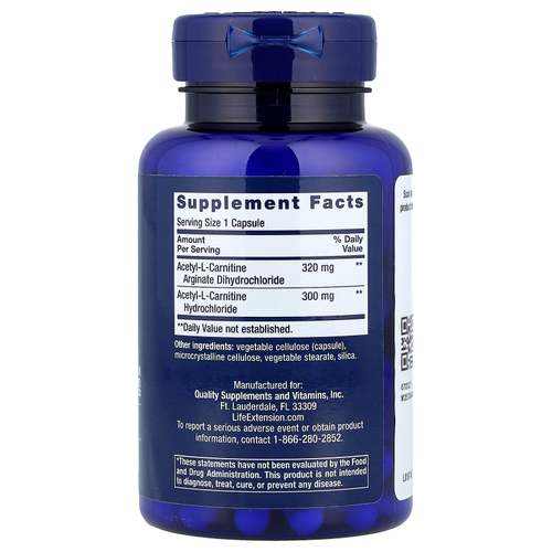 Life Extension, ацетил-L-карнитин аргинат, 90 вегетарианских капсул