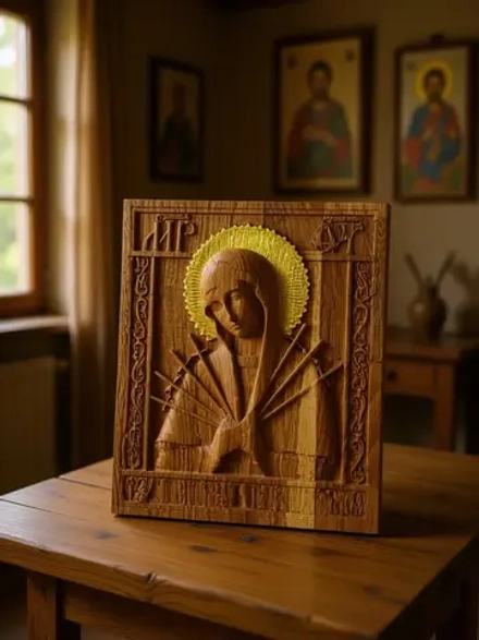 Освященная Икона Семистрельной Богородицы из дуба