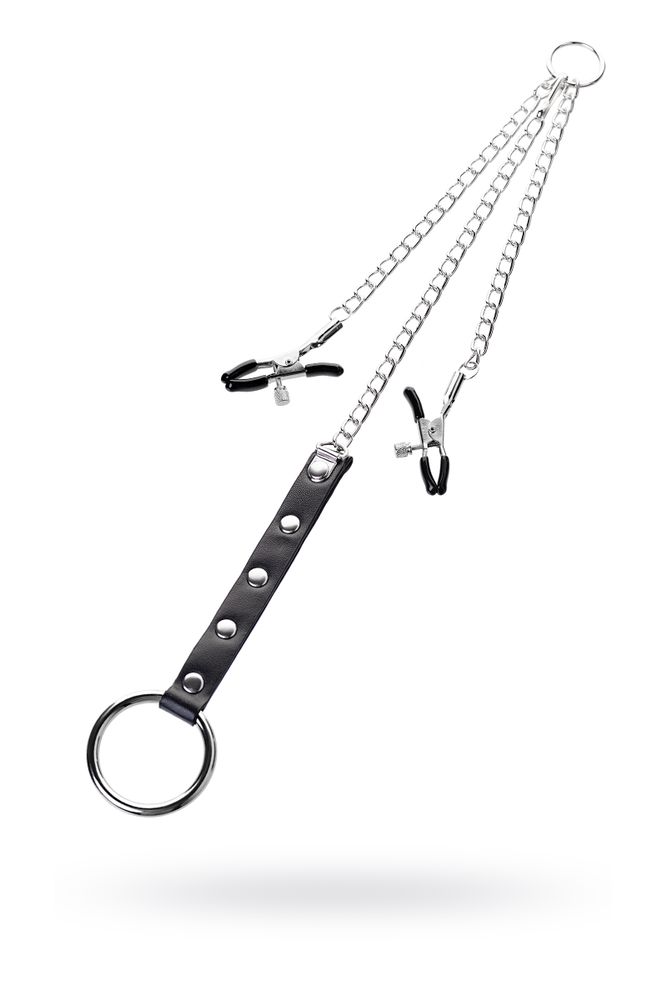 Зажимы для сосков с кольцом для пениса серебристые