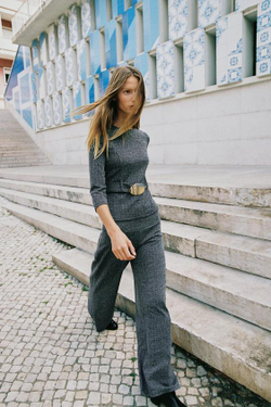 ZARA БРЮКИ ПРЯМОГО КРОЯ ИЗ САРЖИ, ТЕМНО-СЕРЫЙ