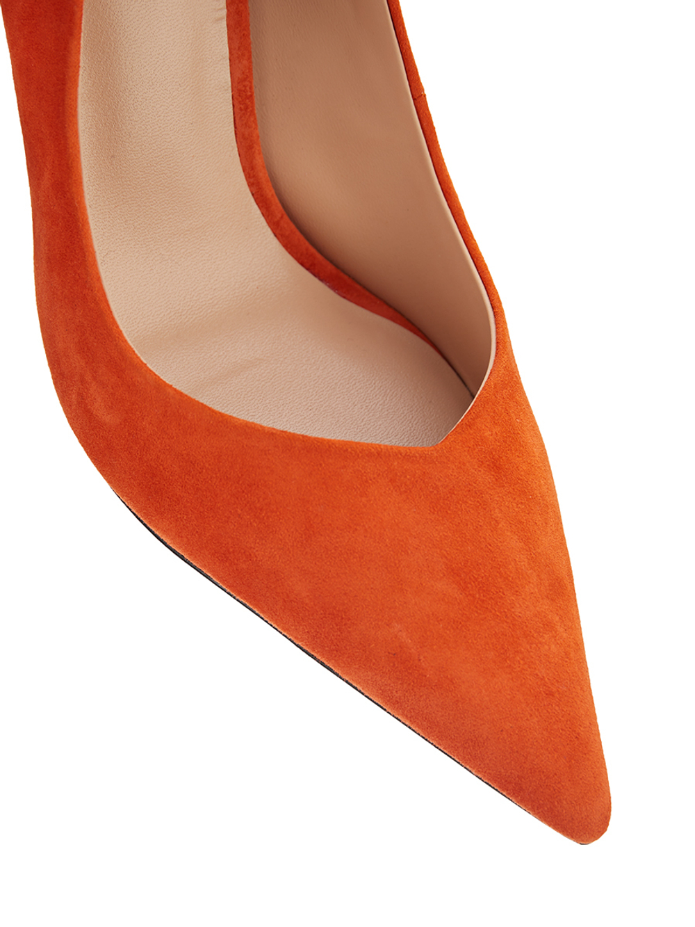 Женские туфли замшевые рыжие на каблуке со стразами