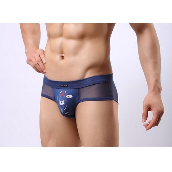 Мужские трусы брифы синие в сетку с рисунком Cockcon Unzip-Me Brief Navy 650