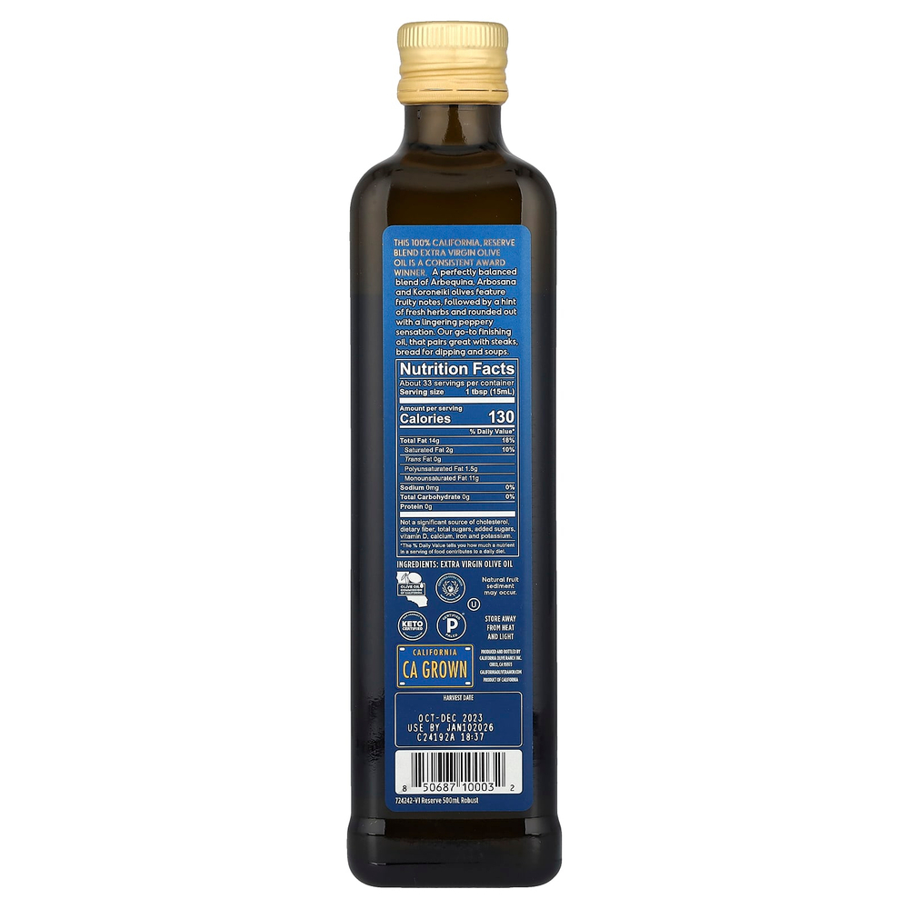 California Olive Ranch, Miller's Blend, нерафинированное оливковое масло высшего качества, 100% сырья из Калифорнии, 500 мл (16,9 жидк. унции)