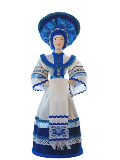 Кукла коллекционная фарфоровая Хозяюшка  русском костюме в стиле Гжель