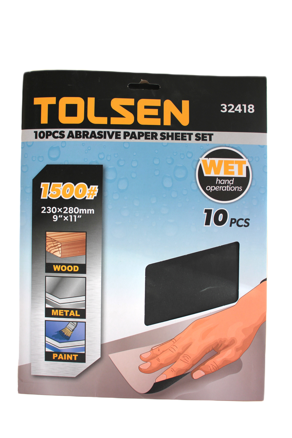 Шлифлист на бумажной основе водостойкий TOLSEN P1500 SIC, 230х280мм 10шт. 32418