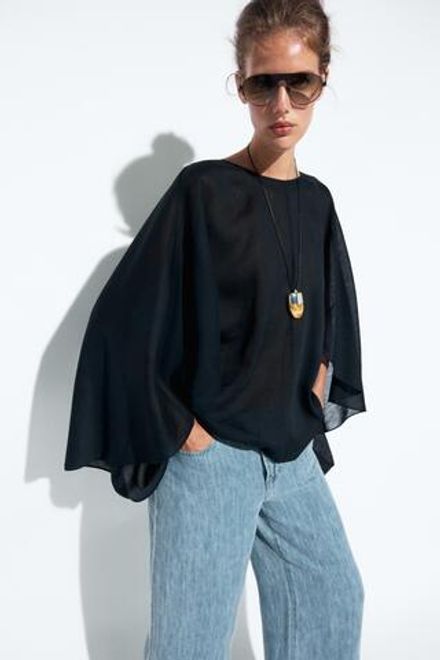 Massimo Dutti Асимметричная накидка из струящейся ткани, темно-синий