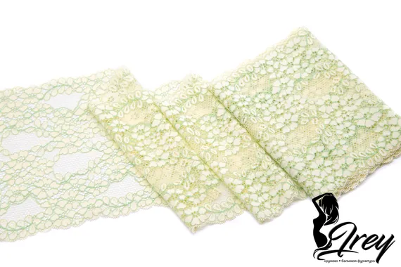 03-174 Кружево эластичное 16 см, желтый/салатовый