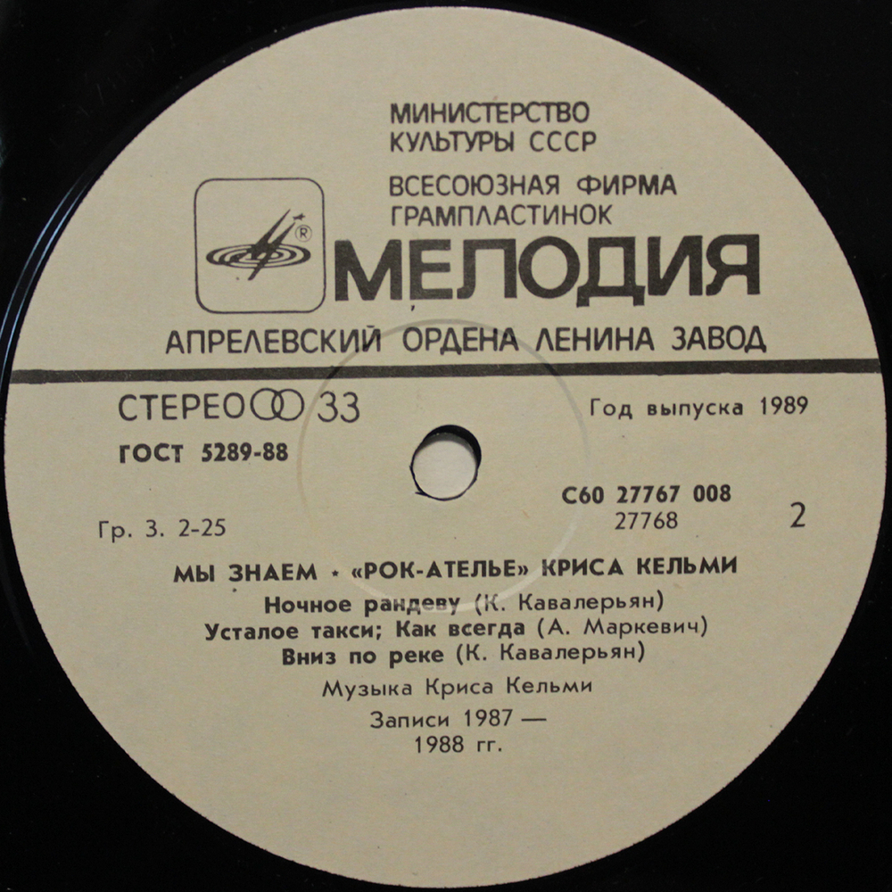 «Рок-Ателье» Криса Кельми / Мы Знаем (LP)
