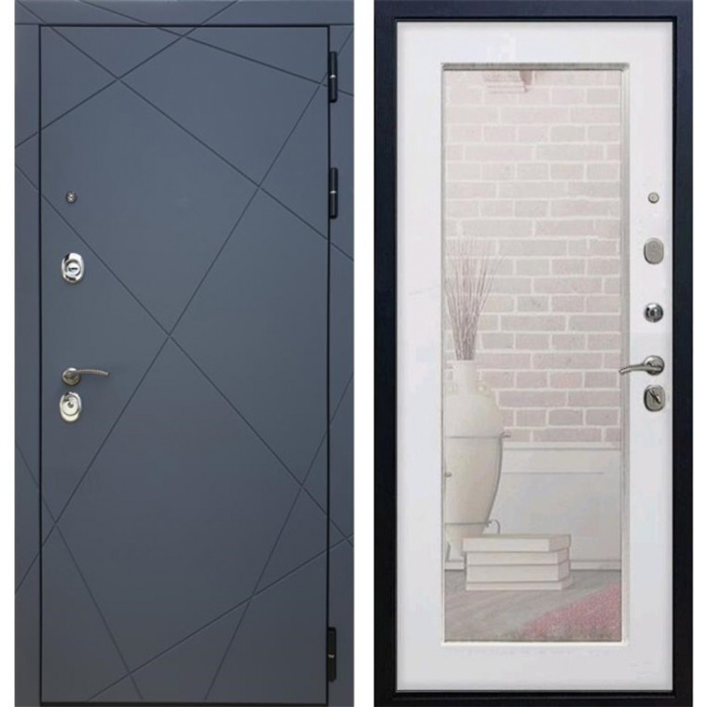 Входная металлическая дверь с зеркалом RеX 13 Титан 291 / Пастораль Силк сноу ( белый матовый, без текстуры)