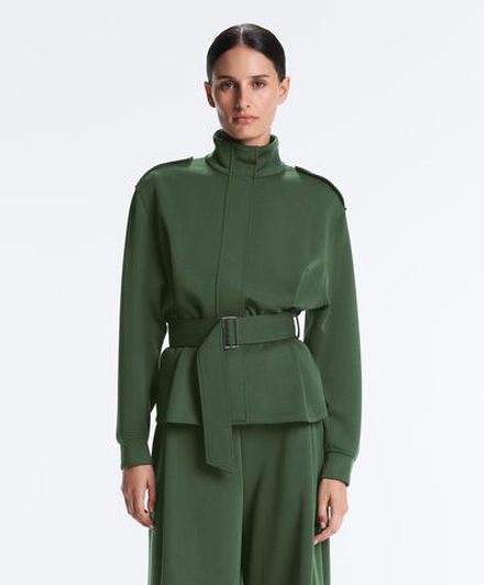Oysho Куртка с поясом, зеленый