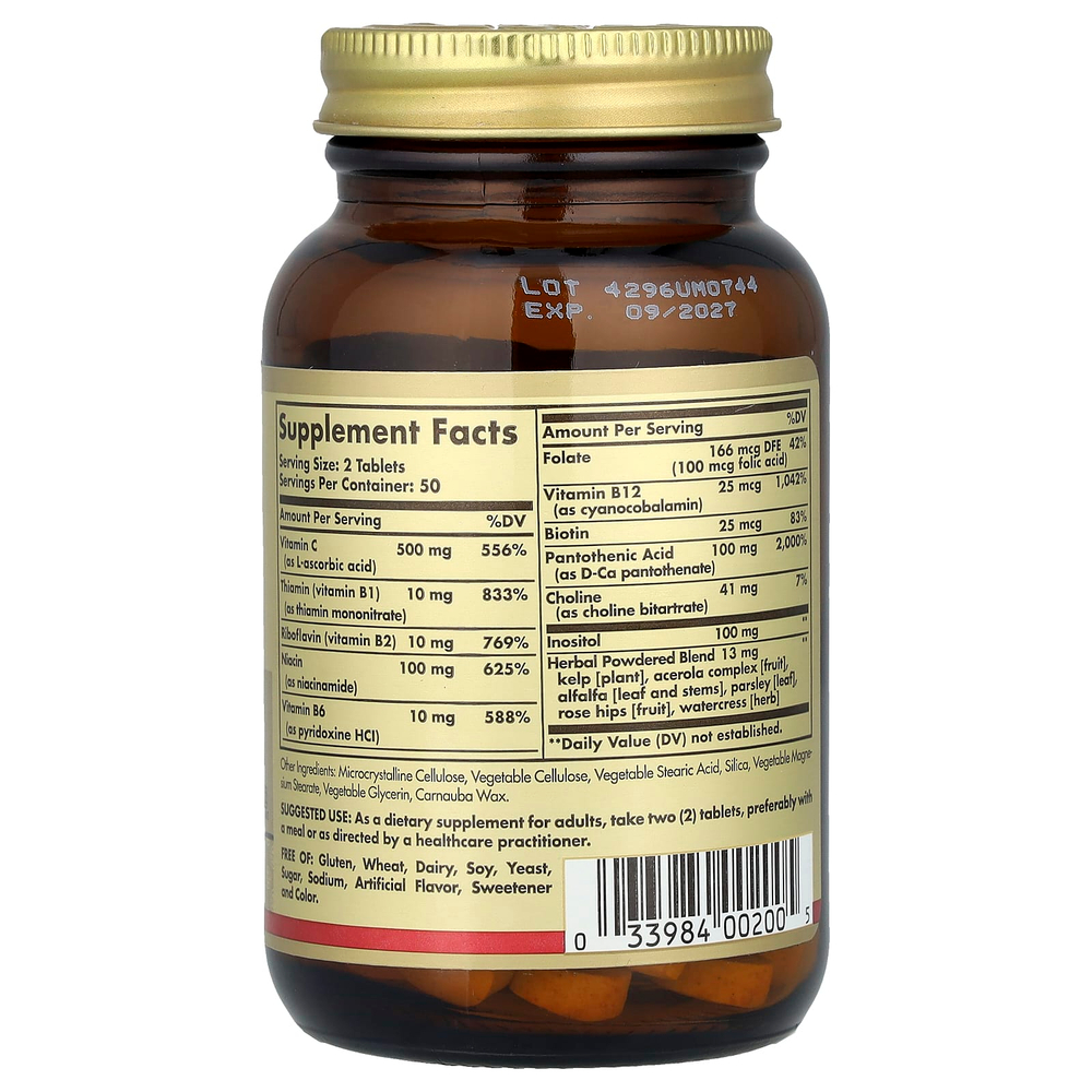 Solgar, комплекс витаминов группы B с витамином C, формула для снятия стресса, 100 таблеток