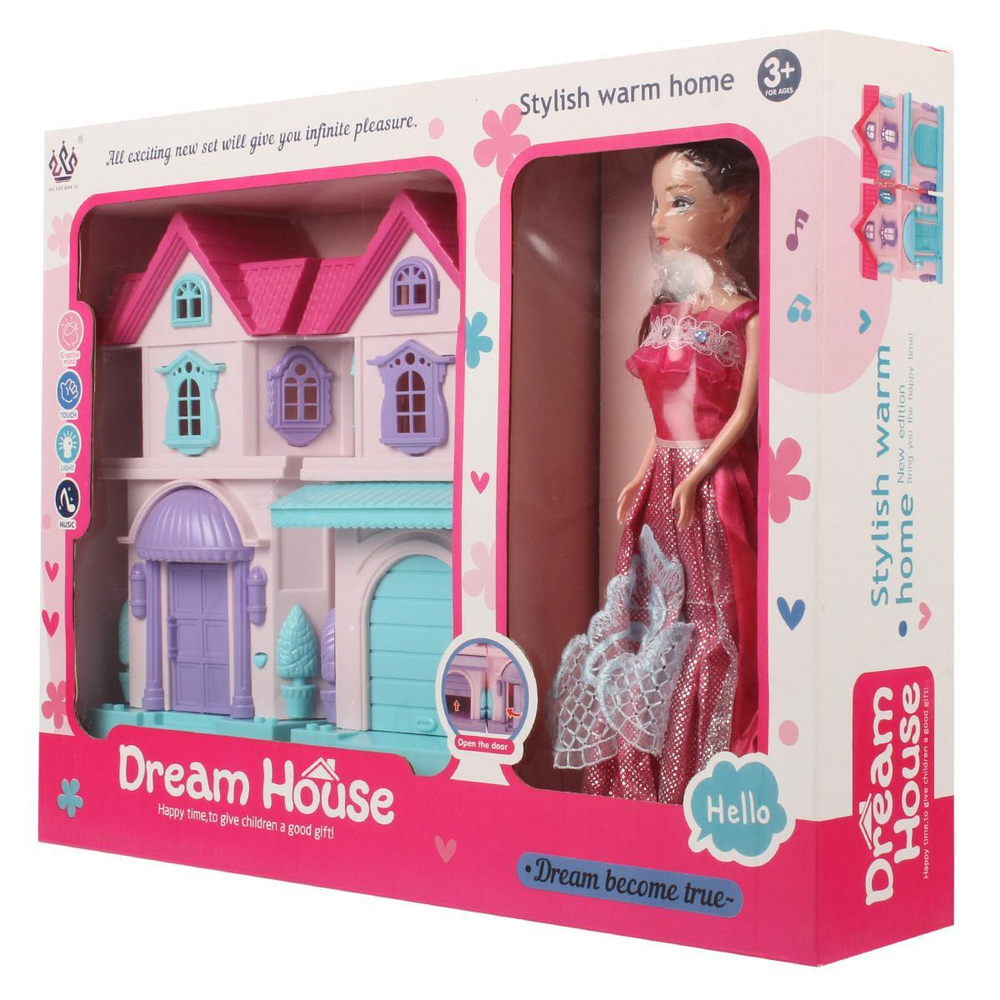 Дом для куклы с куклой и мебелью коробка 7787-3