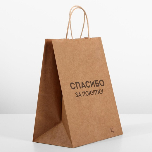 Крафт пакет "Спасибо за покупку", 240 х 140 х 290 мм, с крученными ручками