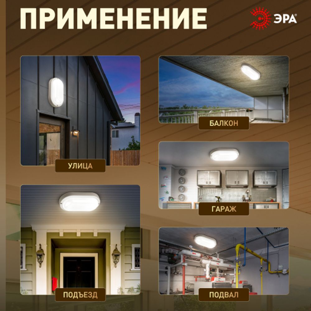 Светильник ЖКХ светодиодный ЭРА SPB-202-0-40K-012 IP65 12Вт 4000К 195x95 овал | Светильники для ЖКХ IP65