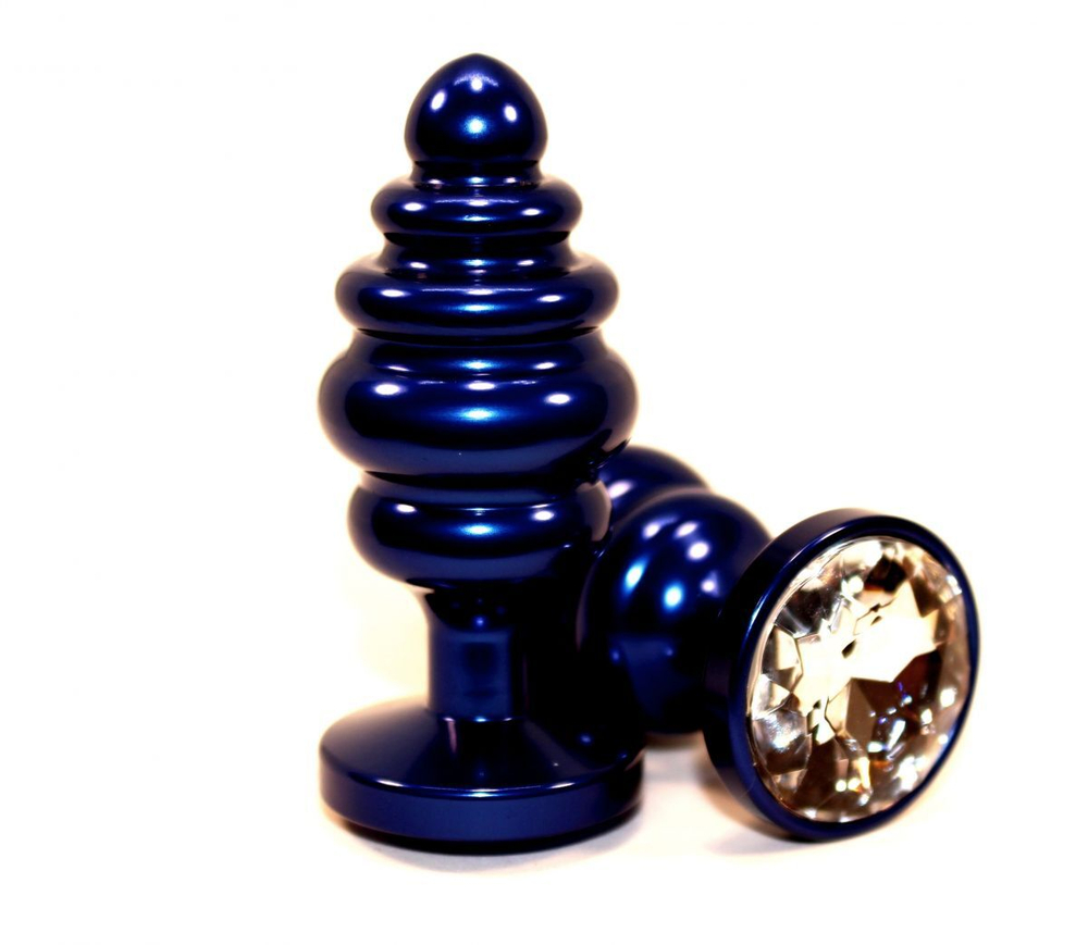 Синяя рифлёная пробка с прозрачным кристаллом - 7,3 см. (Цвет: прозрачный)