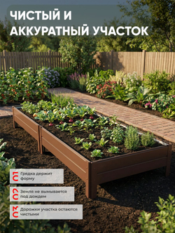 Грядка Ивановская 1х3 метра, борт 20см Коричневый (RAL 8017), (сборка: саморезы)