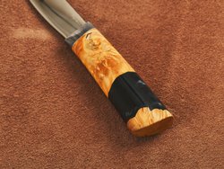 Якутский нож "Амга", сталь Х12МФ, рукоять желтая стабилизированная карельская береза / акрил черный жемчуг