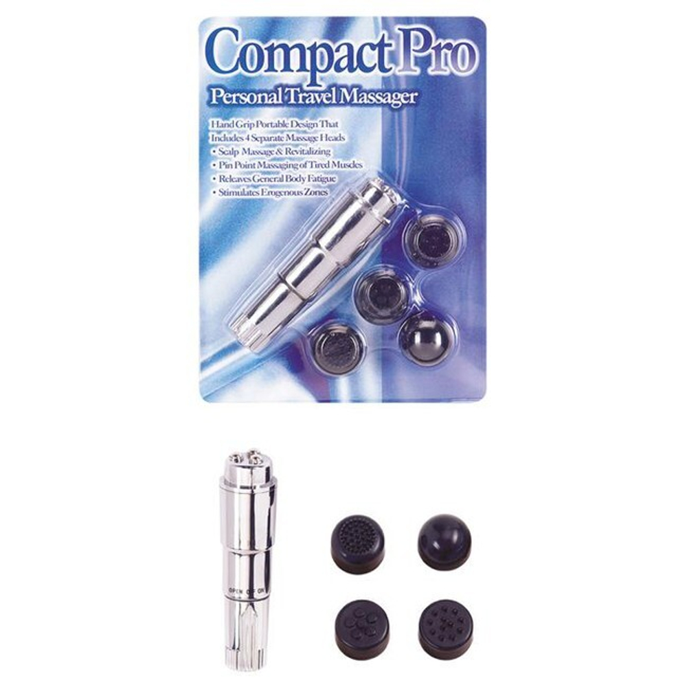 Вибромассажер с насадками Compact Pro (10 см, черный с серебряным) (Цвет: черный с серебряным)