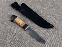 Нож "Охотник", дамасская сталь, рукоять наборная береста / венге
