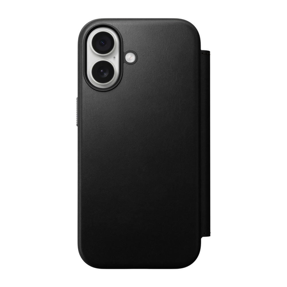 Кожаный чехол-книжка MagSafe Nomad Modern Leather Folio для iPhone 17 Гибридный укреплённый чехол из натуральной цельнозерновой кожи с сенсорной накладкой для Контроллера камеры. Есть отделение для купюр и встроенный картхолдер — вмещает до трёх карт