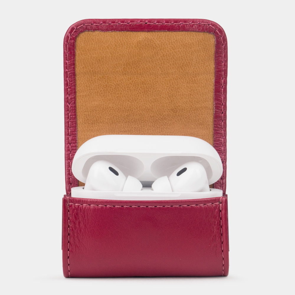 Чехол для наушников AirPods Pro 2,3 из натуральной кожи теленка, цвета малины