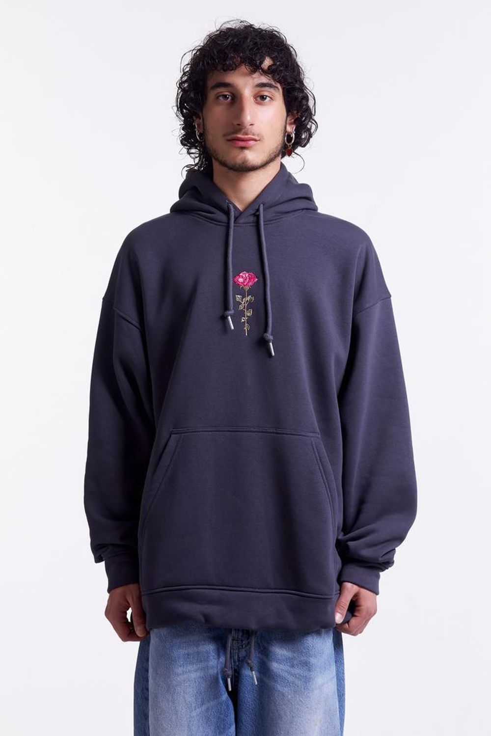 Худи Гербарий Роза Warm со шнурком в поясе темно-серый