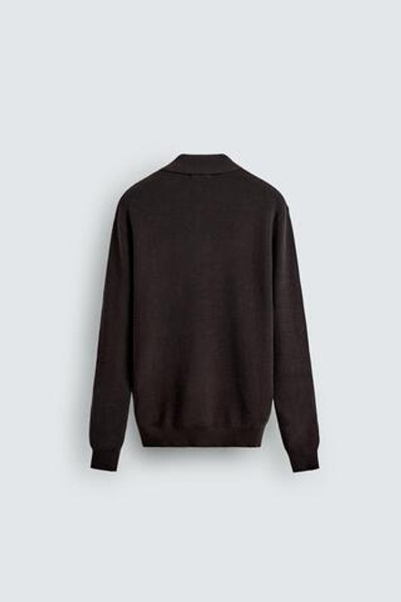 ZARA ПОЛО ИЗ ЖЕМЧУЖНОГО ТРИКОТАЖА, ШОКОЛАДНЫЙ