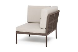 "Канны" угловой модуль плетеный из роупа, каркас алюминий коричневый (RAL8016) муар, роуп коричневый круглый, ткань бежевая 035