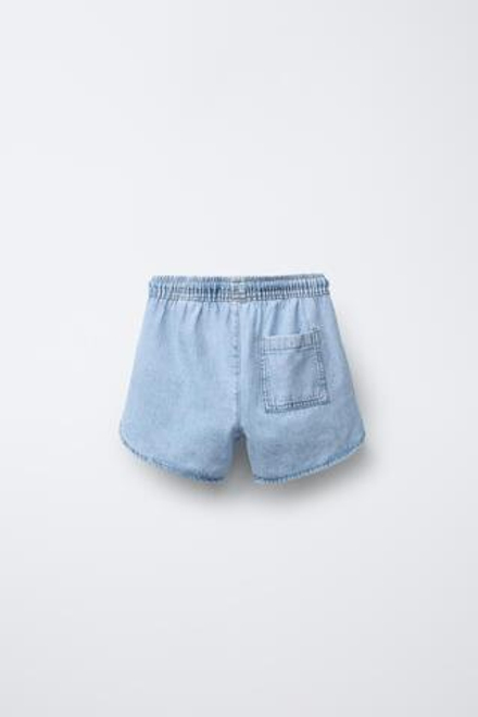ZARA ДЖИНСОВЫЕ ШОРТЫ СО ШНУРКОМ, ГОЛУБОЙ