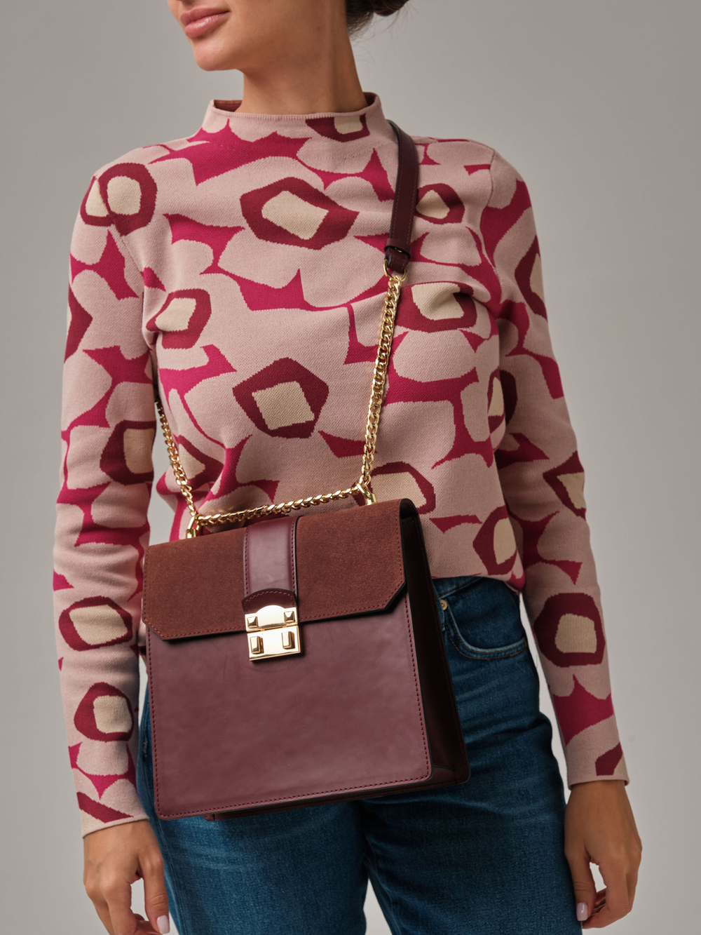 Кожаная сумка Deboro 30547 бордовый бархат