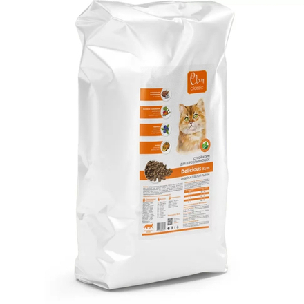 Сухой корм CLAN Classic Delicious для взрослых кошек с индейкой и белой рыбой - 10 кг