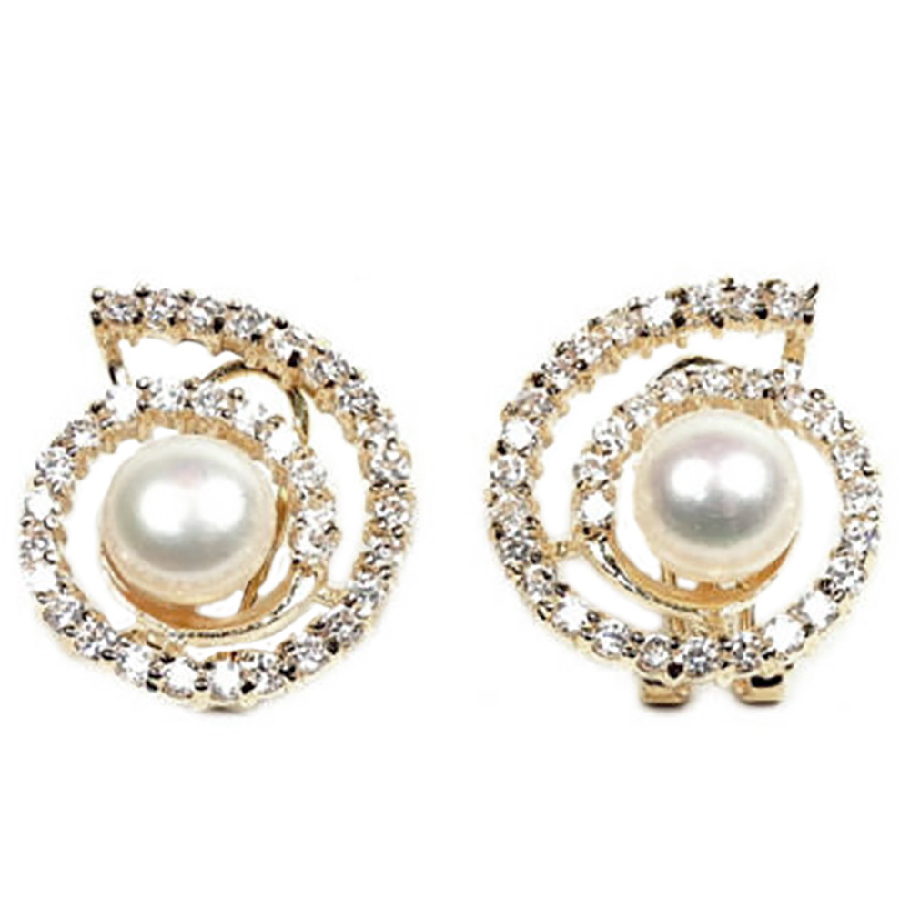 Серьги "Улитка" жемчуг, фианит