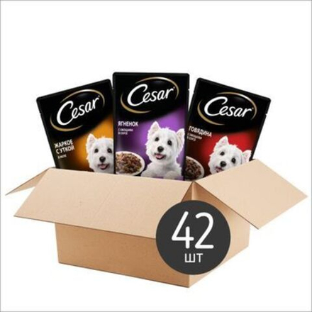 Паучи Cesar для собак мультипак 3 вкуса желе 14шт х 85г ломтики в соусе 28шт х 85г