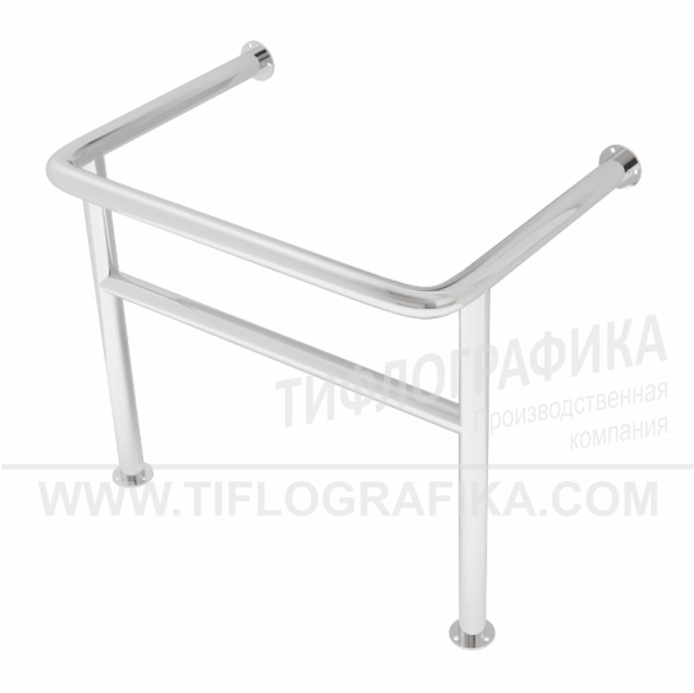 Поручень опорный для раковины, настенно-напольный, усиленный, нерж. сталь, 750x730x550 мм, D38 мм