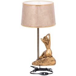Настольная лампа Девушка на камне Бронза с абажуром Тюсо Игуана Беж