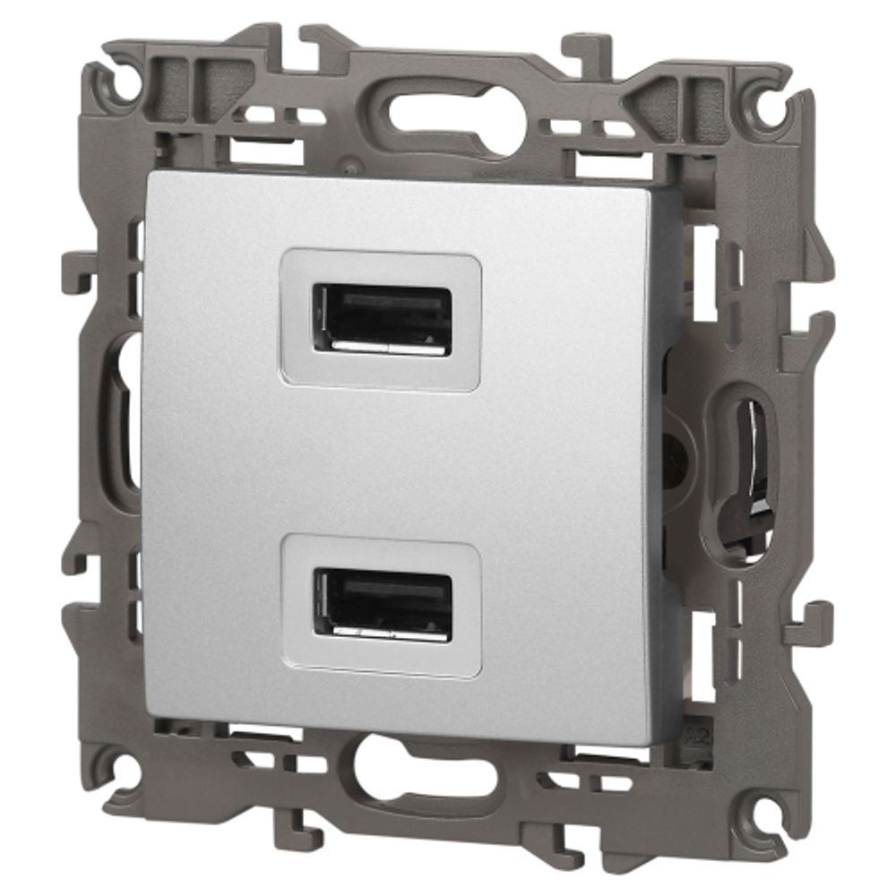 14-4110-03 ЭРА Устройство зарядное USB, 230В/5В-2100мА, IP20, Эра Elegance, алюминий | Elegance Алюминий