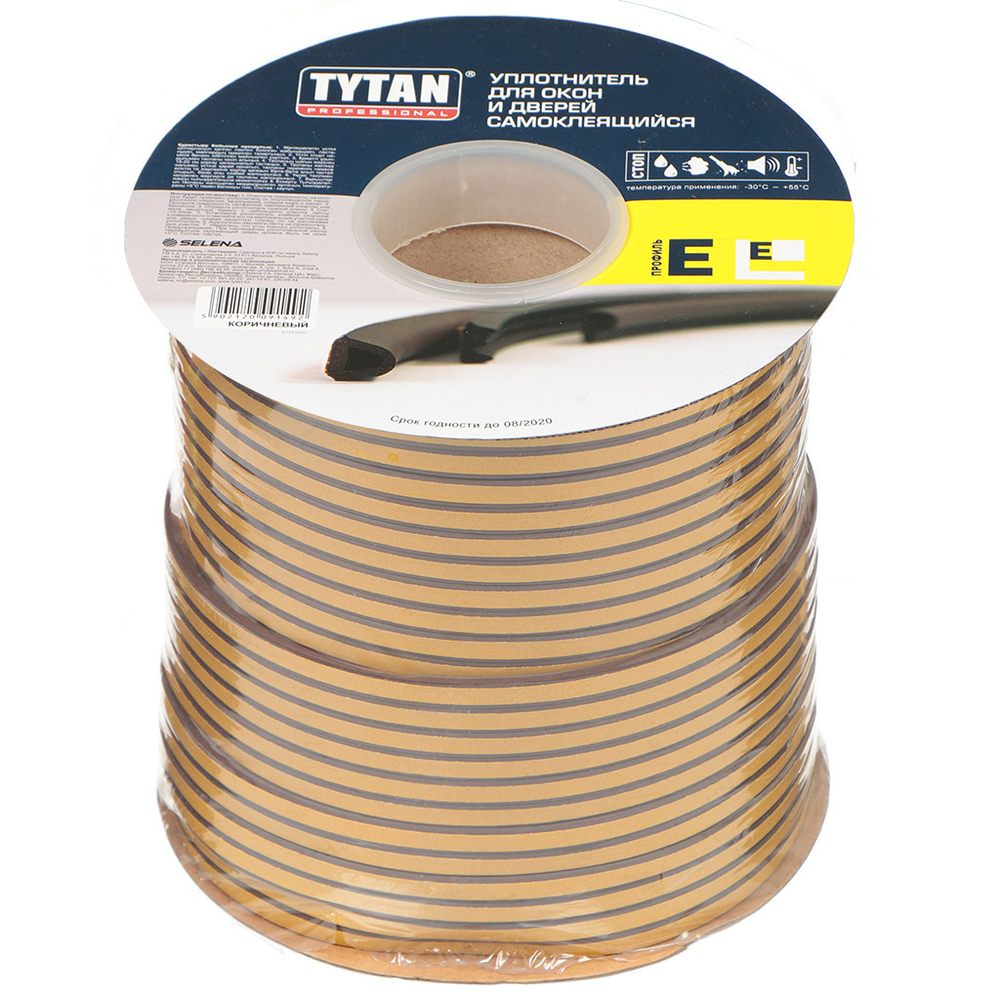 Уплотнитель E, 9х4 мм, 150 м, корич, Tytan, 91492/27743V02