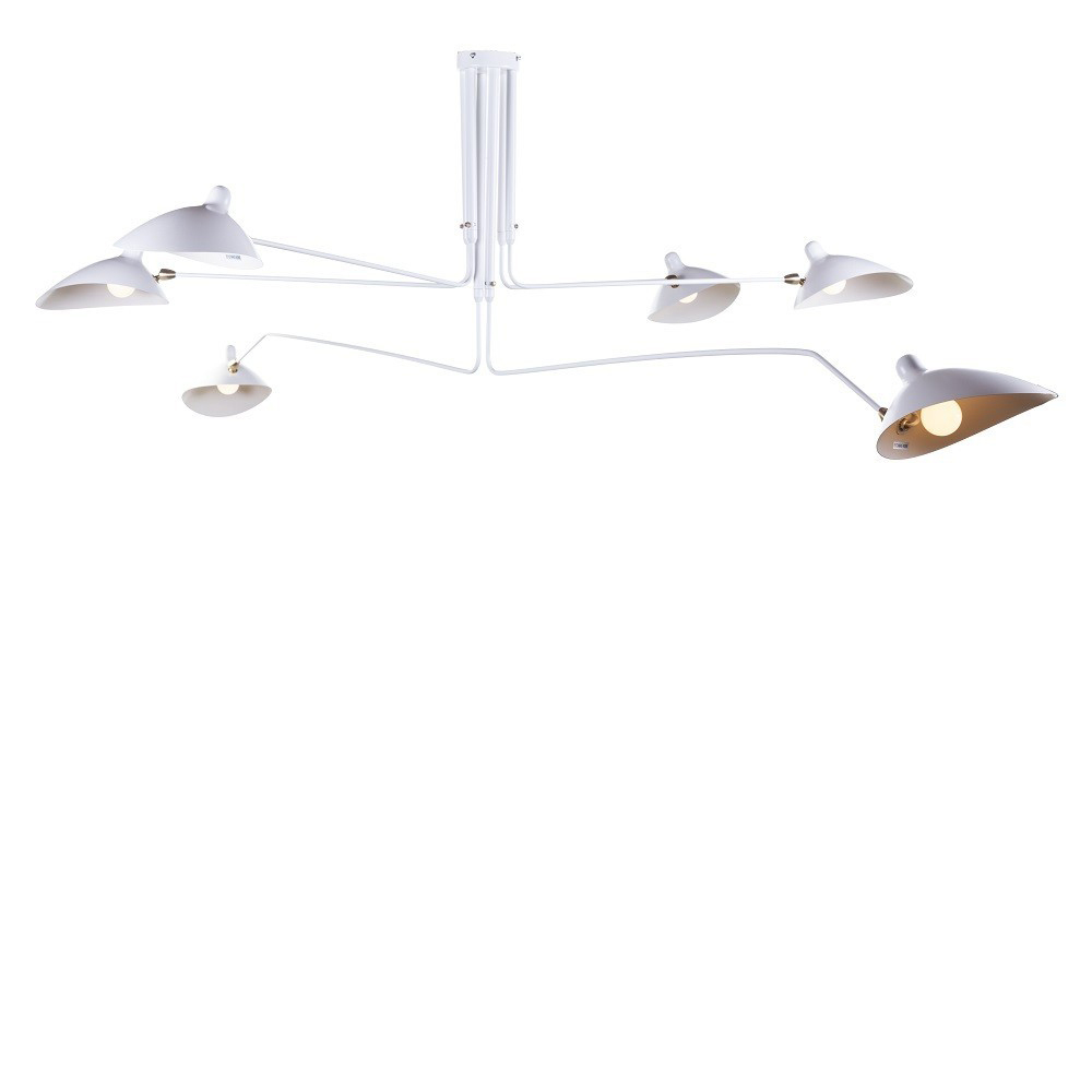 Ceiling design lamp Six Arms by Serge Mouille (White)