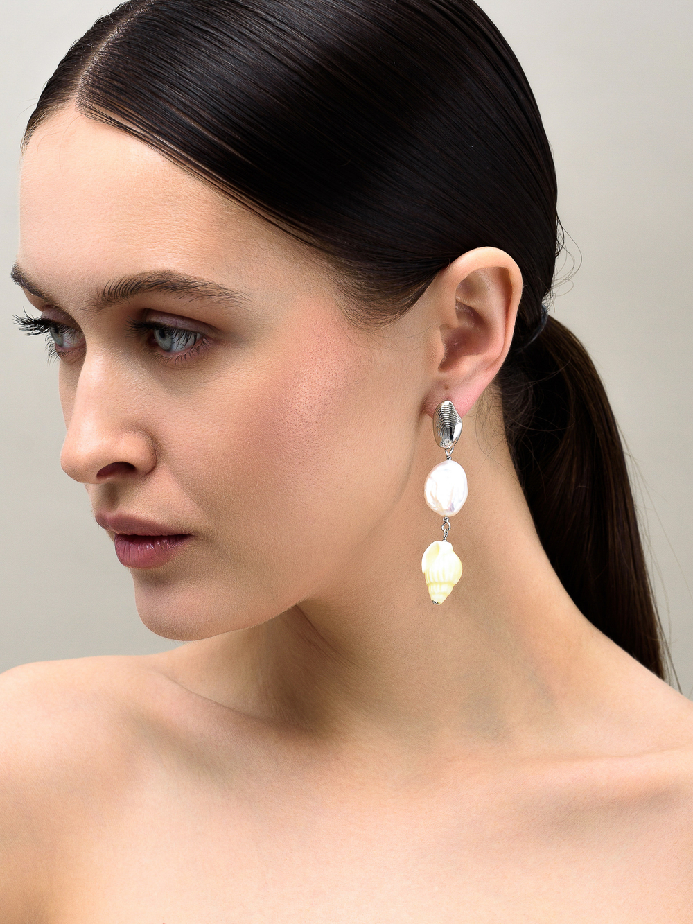 Серьги "Caramel shell pearl yellow" Silver