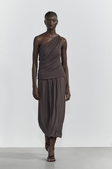 ZARA ТОП АСИММЕТРИЧНОГО КРОЯ СО СБОРКАМИ, СВИНЦОВЫЙ