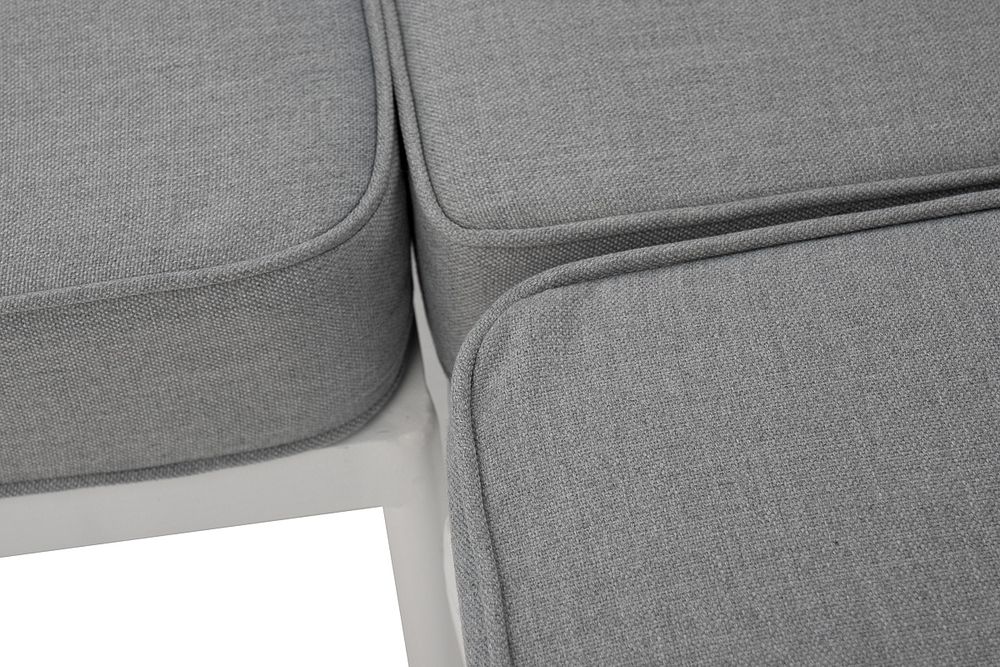 "Канны" диван модульный плетеный из роупа, каркас алюминий белый, роуп светло-серый круглый, ткань светло-серая