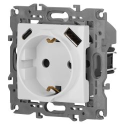 Розетка ЭРА Elegance 14-4108-01 2P+E 16A-250В со шторками с USB type-A+C 5В-3А белый