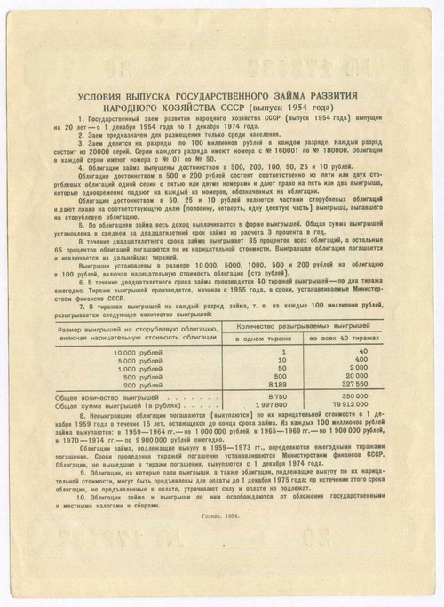 Облигация 100 рублей 1954 год. Серия № 172137. VF-XF