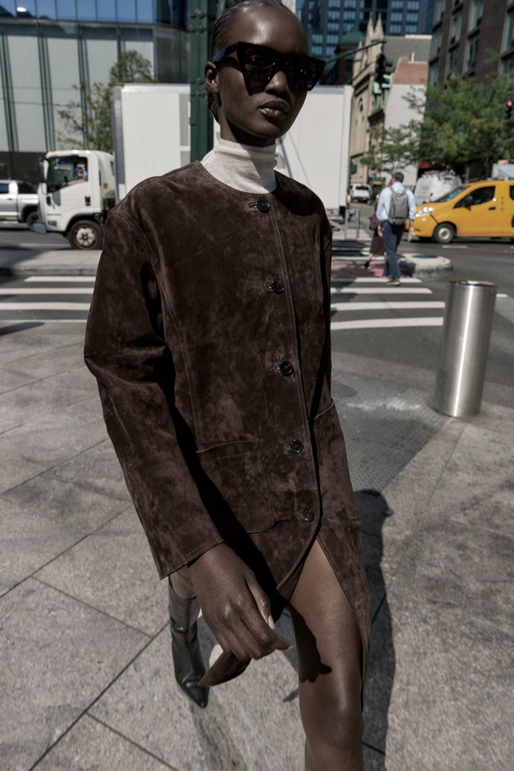 ZARA ПАЛЬТО ИЗ 100% КОЖИ, КОРИЧНЕВЫЙ