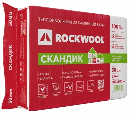 Теплоизоляция Rockwool Лайт Баттс Скандик 50х600х800мм 5,76 м2