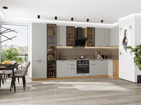 Угловая модульная кухня Флэт-05 Light Grey In 2S - Дуб Вотан 2340*4000/1000*600