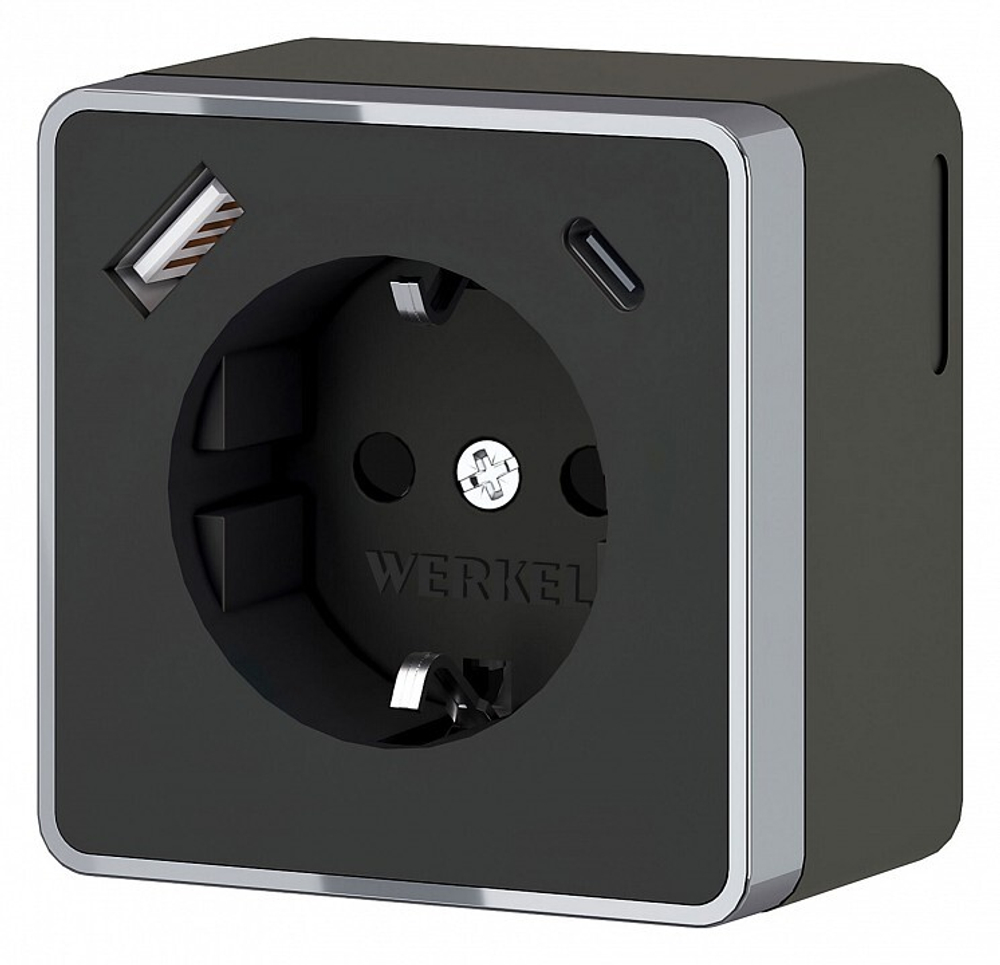 Розетка с заземлением и со шторками и USB Werkel Gallant (черный хром) W5071735