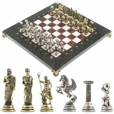 Шахматы "Атлас" доска 28х28 см из камня мрамор лемезит фигуры металлические G 122697